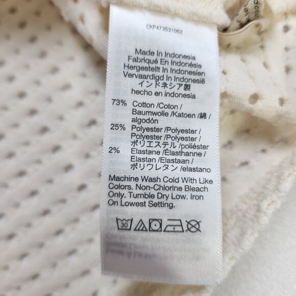 Madewell Womens Knit Mesh V Neck Crop Tee Size Medium Cream Boxy Open Weave Boho - Picture 7 of 10